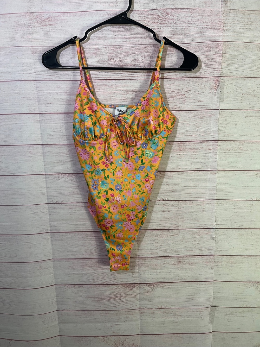 Princess Polly Orange Floral Print Tie Front One Piece Swimsuit Size 4